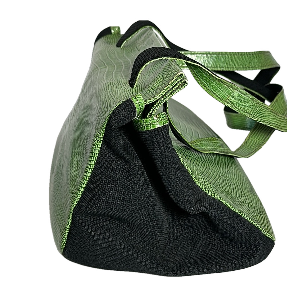 ITALY CROCODILE LEATHER green & black canvas one of a kind long straps - Picture 3 of 17